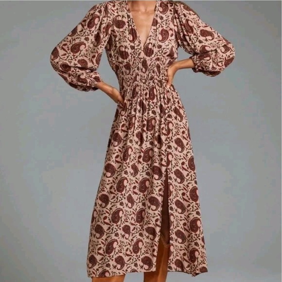 Anthropologie Dresses & Skirts - Lusana Anthropologie Smocked Prairie Paisley Boho Midi Dress XS NWT Cottagecore